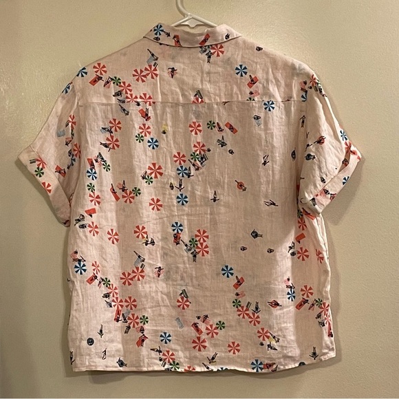 CYNTHIA ROWLEY NWOT Linen Beach Print Buttondown Shirt - Picture 3 of 6